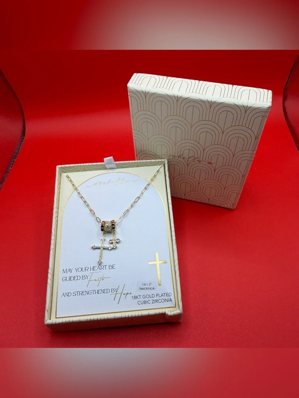 Isabella m 18KT Gold Plated Cross Pendant Necklace with Red Accent Bead
